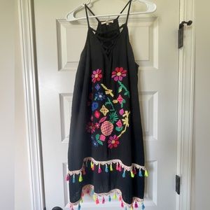 Fun black dress with colorful details!